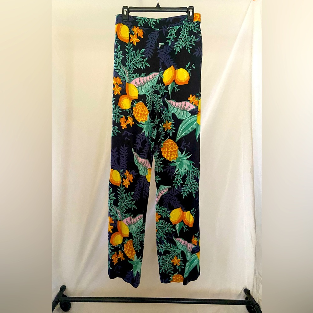 Side zipper, back pockets multi colored cotton blend pant